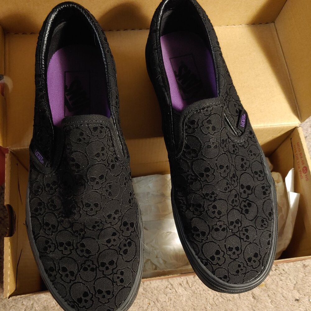 Vans (Skulls) design. Slip on size 8.5